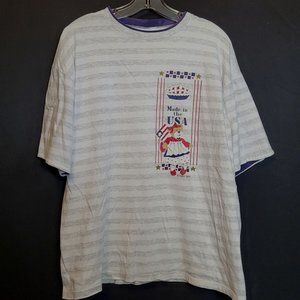 Vintage Patriotic Bear Made In The USA Shirt Light Gray Stripes Size L Gopher